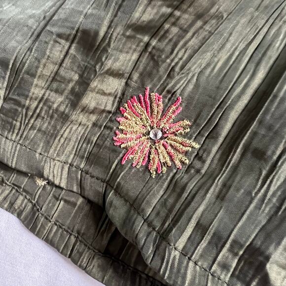 Pampolina Girls Dress 3T Green Corduroy & Taffeta Embroidered Sleeveless $110 - Picture 8 of 9